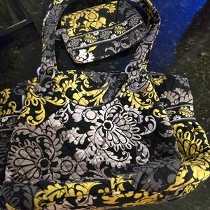Vera Bradley Black and Yellow Damask Shoulder Bag